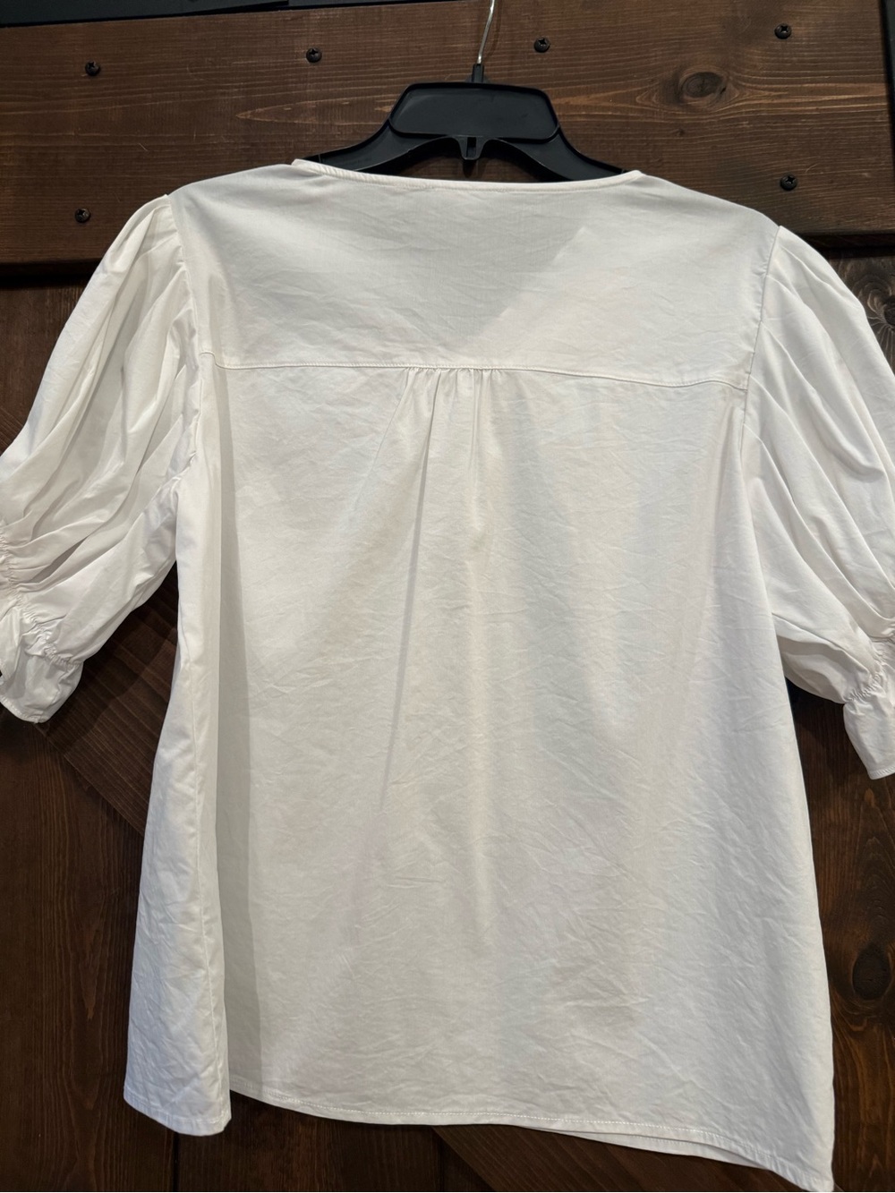 THML White Ruffle V-Neck Puff Sleeve Blouse Blue Embroidered Trim Size Small - Picture 6 of 8